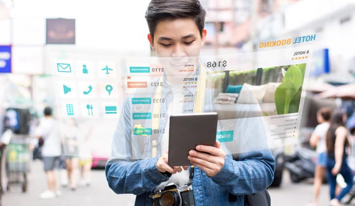 A traveler making a call back home while his foreign trip using Talk Home App