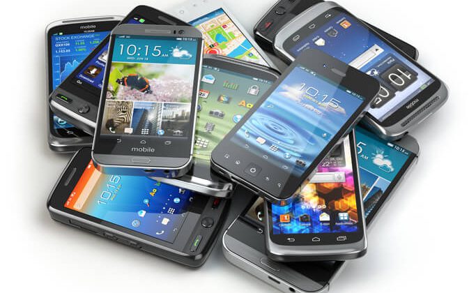 Stack of old mobile phones
