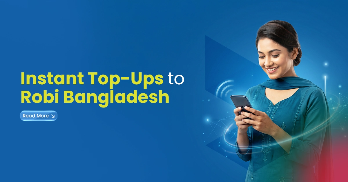 Woman using a mobile phone to send instant top-ups to Robi Bangladesh with Talk Home App.