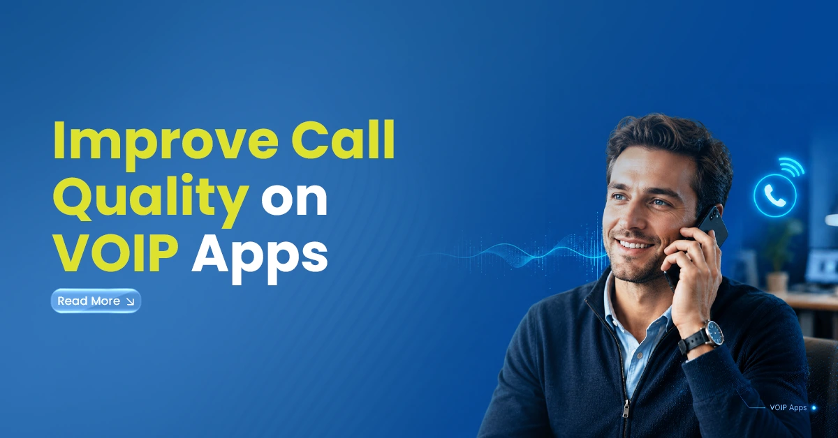 Man on a phone call with digital voice waves, representing ways to improve call quality on VOIP apps.