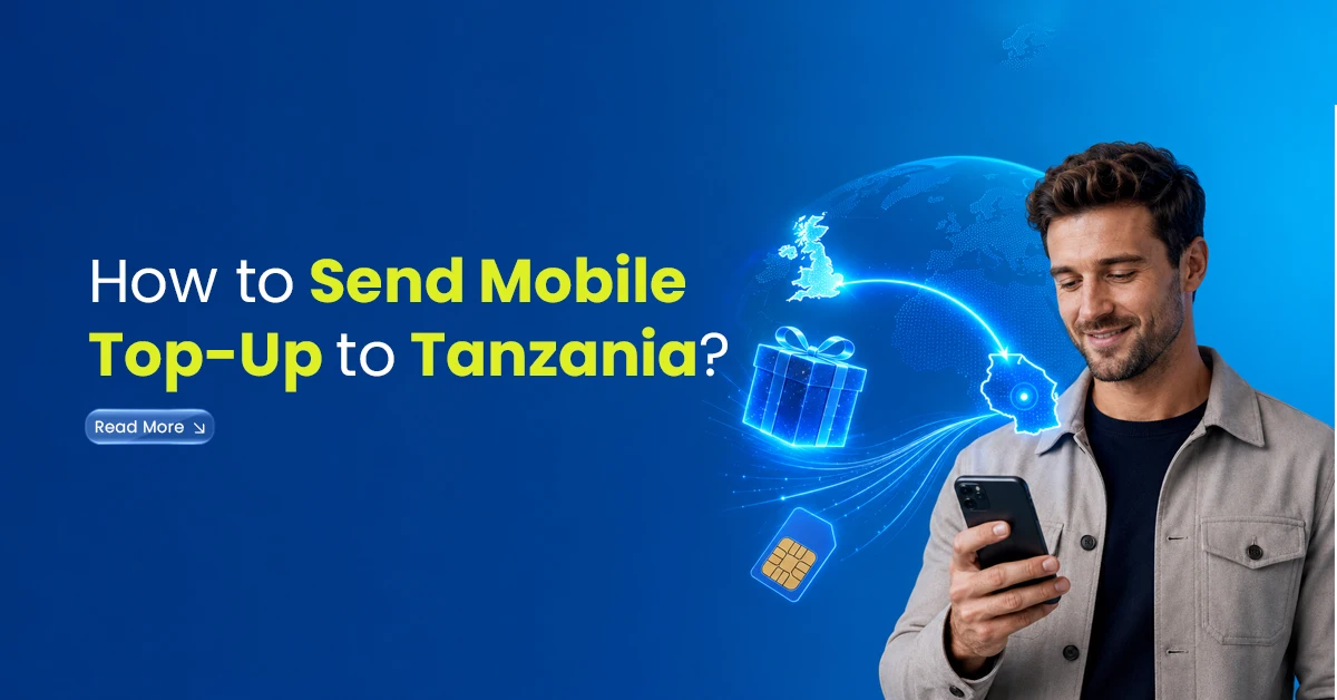 Smartphone with call icon, UK and Tanzania map visuals, and global connection lines showing affordable international calls to Tanzania.